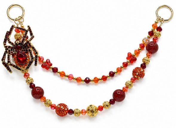 Red Spider Beaded Purse Charm with Gold-Tone Accents
