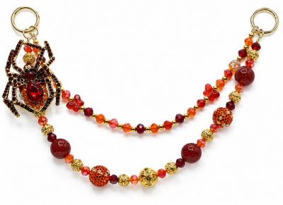 Red Spider Beaded Purse Charm with Gold-Tone Accents