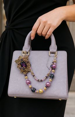 Purple and Gold Jeweled Flower Purse Charm