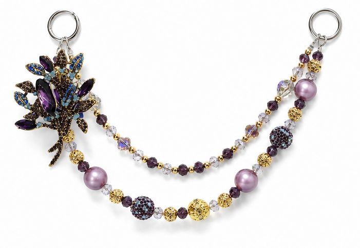 Purple Jeweled Floral Purse Charm with Gold-Tone Accents