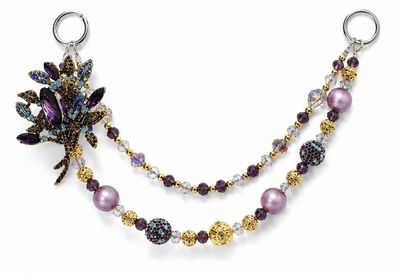 Purple Jeweled Floral Purse Charm with Gold-Tone Accents