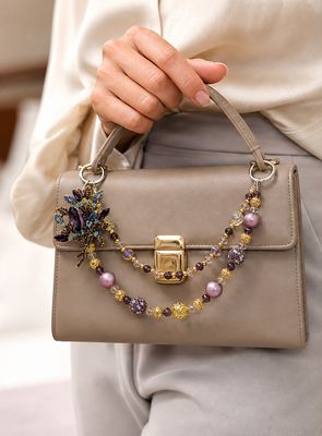 Purple Jeweled Floral Purse Charm with Gold-Tone Accents