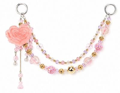Pink Rose Beaded Purse Charm with Gold-Tone Accents