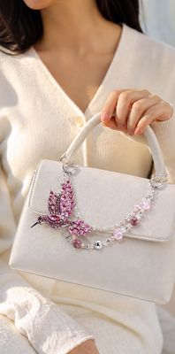 Pink Hummingbird Beaded Purse Charm with Silver-Tone Accents