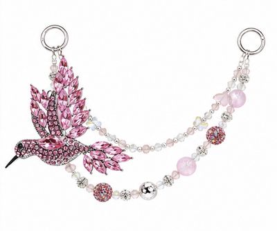 Pink Hummingbird Beaded Purse Charm with Silver-Tone Accents