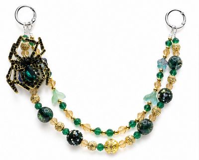 Emerald Spider Beaded Purse Charm with Green and Gold Accents