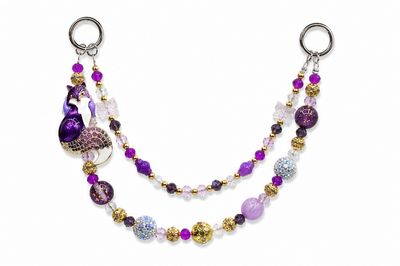 Purple and White Fox Beaded Purse Charm with Gold-Tone Accents