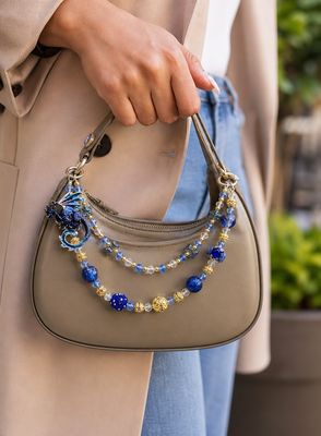 Blue Dragon Beaded Purse Charm with Gold-Tone Accents