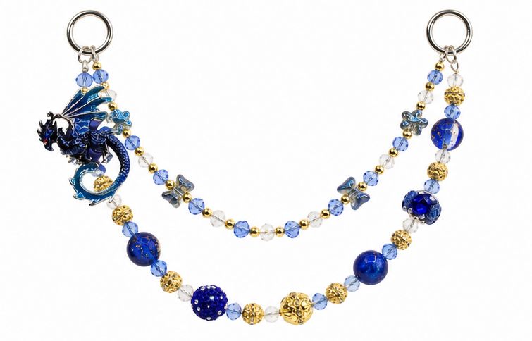 Blue Dragon Beaded Purse Charm with Gold-Tone Accents