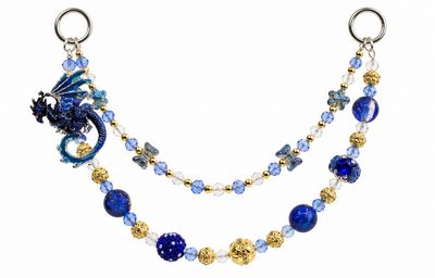 Blue Dragon Beaded Purse Charm with Gold-Tone Accents