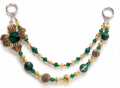 Green and Gold Flower Beaded Purse Charm
