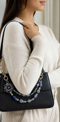 Blue and Silver Floral Beaded Purse Charm