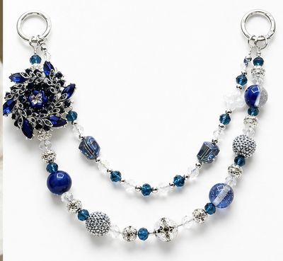 Blue and Silver Floral Beaded Purse Charm
