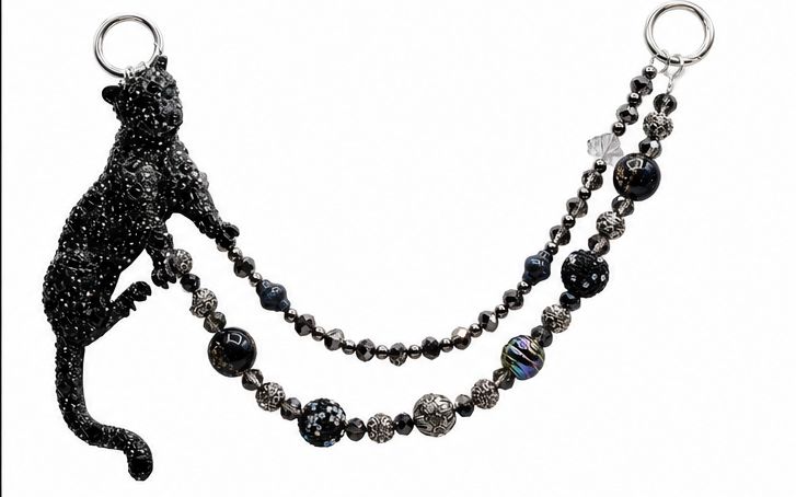 Black Panther Beaded Purse Charm with Gunmetal-Tone Accents