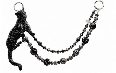 Black Panther Beaded Purse Charm with Gunmetal-Tone Accents