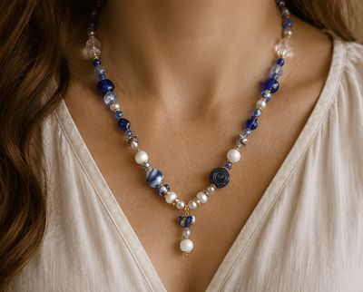 Cobalt Coast Heart Necklace &amp; Earring Ensemble