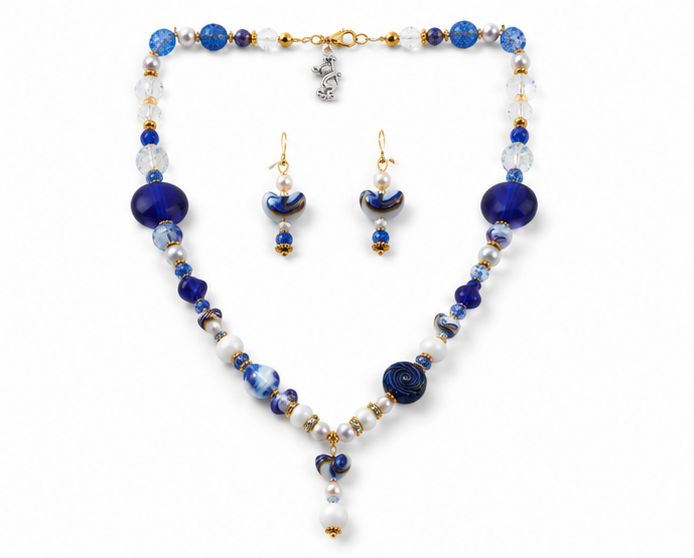 Cobalt Coast Heart Necklace &amp; Earring Ensemble