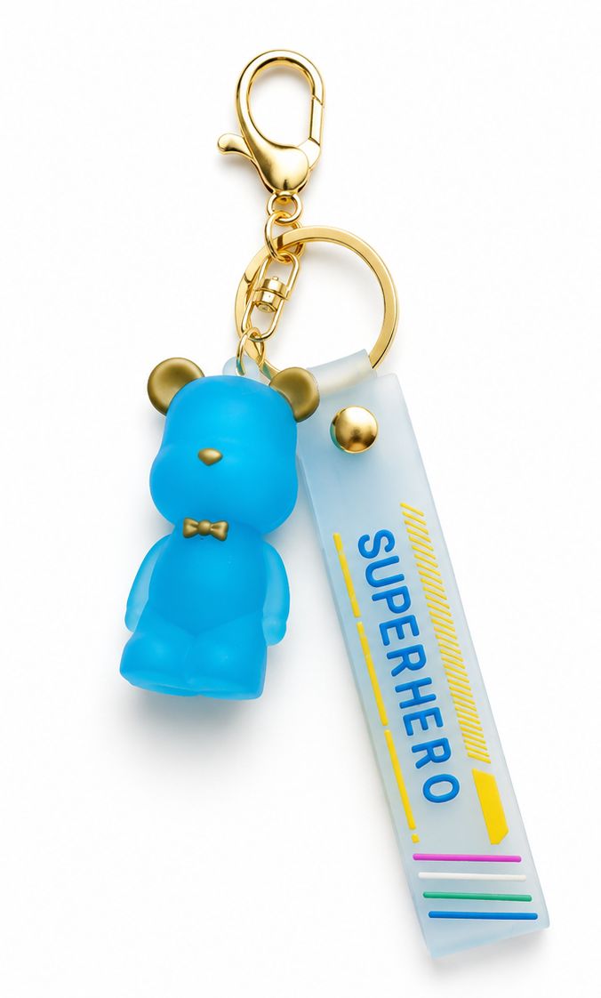 Blue Hero Bear Purse Charm with Superhero Tag &amp; Gold-Tone Hardware