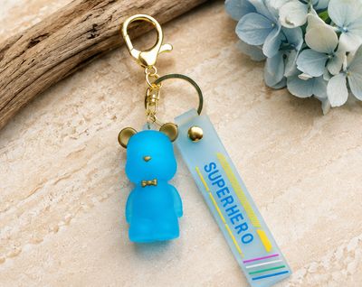 Blue Hero Bear Purse Charm with Superhero Tag &amp; Gold-Tone Hardware
