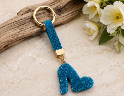 Cobalt Strut High-Heel Purse Charm with Gold-Tone Keyring