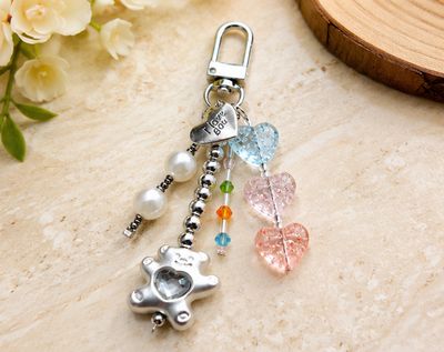 Sweetheart Teddy Pastel Heart Purse Charm with Silver-Tone Accents