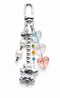 Sweetheart Teddy Pastel Heart Purse Charm with Silver-Tone Accents
