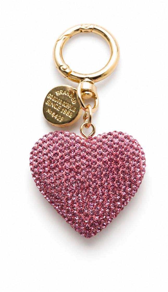 Blushing Heart Pink Jeweled Purse Charm with Gold-Tone Keyring