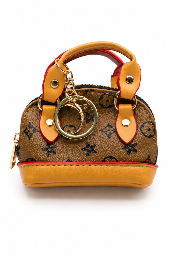 Chestnut Petite Handbag Keychain Pouch with Gold-Tone Hardware