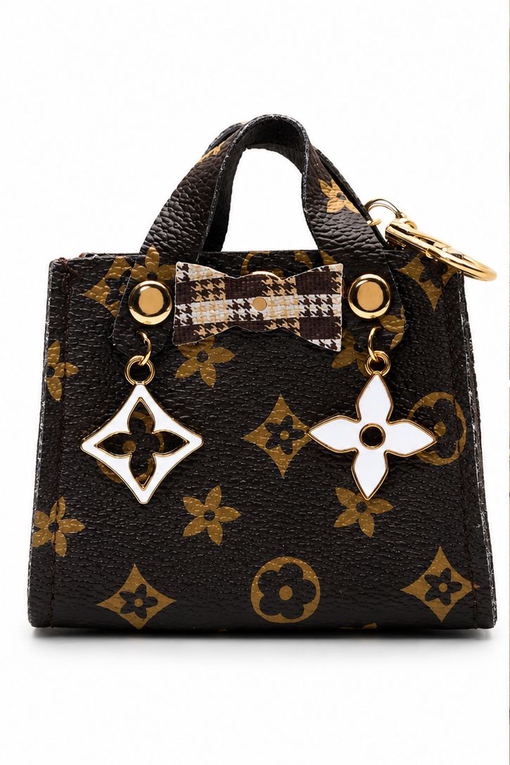 Noir Bow Mini Handbag Purse Charm with Gold-Tone Accents