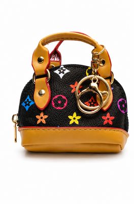 Confetti Petite Black Mini Handbag Keychain Pouch with Gold-Tone Hardware