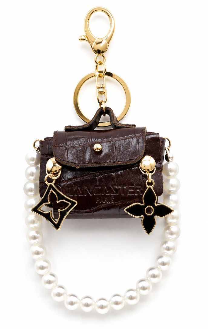 Cocoa Pearl Mini Satchel Purse Charm with Gold-Tone Accents