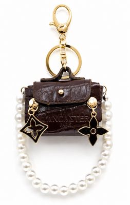 Cocoa Pearl Mini Satchel Purse Charm with Gold-Tone Accents