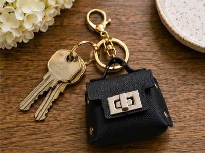 Midnight Mercer Black Mini Satchel Keychain Purse Charm with Silver-Tone Clasp