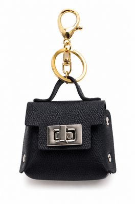 Midnight Mercer Black Mini Satchel Keychain Purse Charm with Silver-Tone Clasp