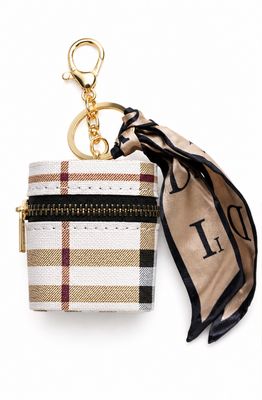 Café Plaid Zip Keychain Pouch with Scarf Accent &amp; Gold-Tone Hardware