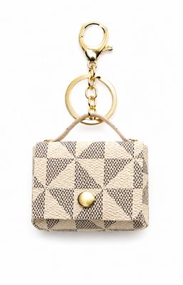 Ivory Mosaic Mini Handbag Keychain Purse Charm with Gold-Tone Hardware