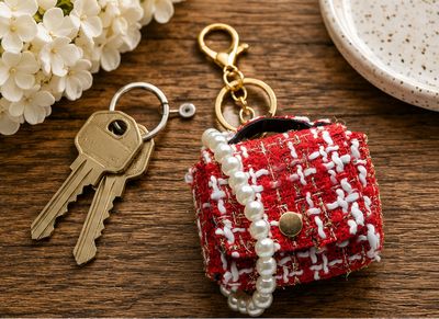 Scarlet Tweed Pearl-Look Mini Handbag Purse Charm with Gold-Tone Hardware