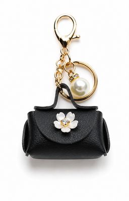 Midnight Magnolia Mini Handbag Purse Charm with Pearl-Look Accent
