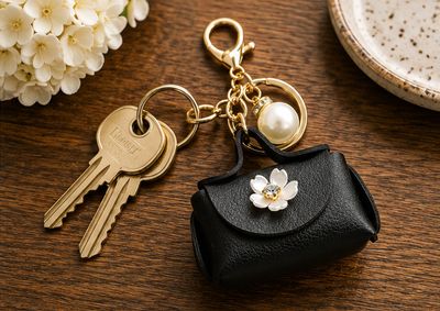 Midnight Magnolia Mini Handbag Purse Charm with Pearl-Look Accent