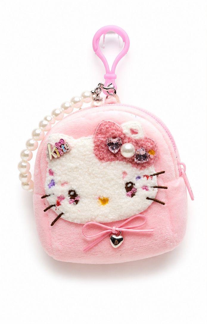 Blushing Whiskers Pink Kitty Mini Pouch Purse Charm with Pearl-Look Handle