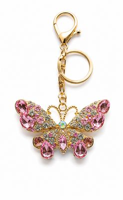 Rosy Wings Pink Jeweled-Look Butterfly Purse Charm &amp; Keychain