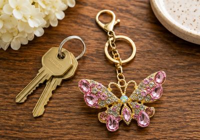 Rosy Wings Pink Jeweled-Look Butterfly Purse Charm &amp; Keychain