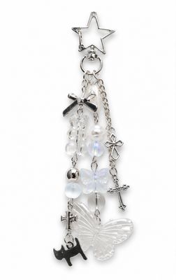 Moonlit Wings Butterfly &amp; Cross Beaded Purse Charm with Silver-Tone Accents