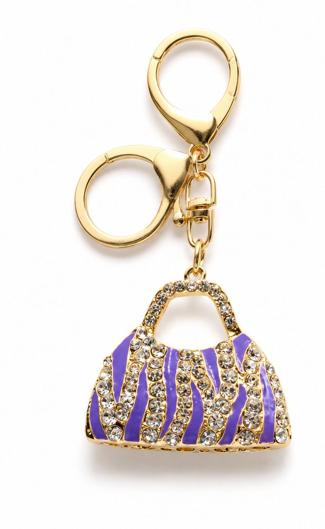 Violet Safari Jeweled Handbag Purse Charm with Gold-Tone Hardware
