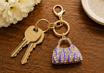 Violet Safari Jeweled Handbag Purse Charm with Gold-Tone Hardware