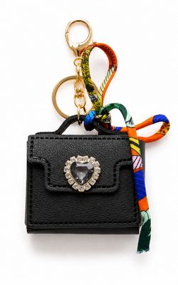Midnight Mosaic Mini Handbag Purse Charm with Heart Accent &amp; Multicolor Scarf