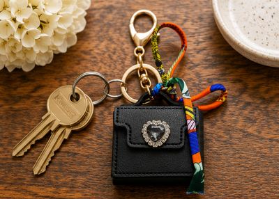 Midnight Mosaic Mini Handbag Purse Charm with Heart Accent &amp; Multicolor Scarf