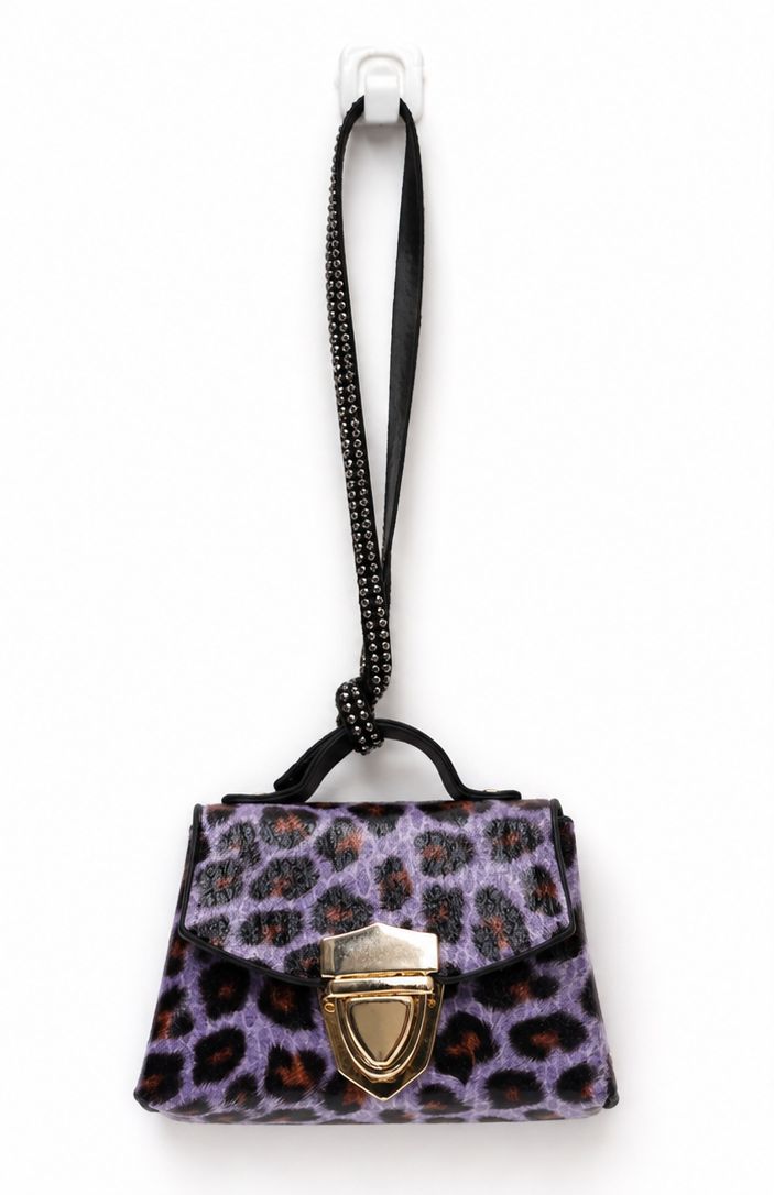 Violet Prowl Leopard Mini Handbag Purse Charm with Wristlet Strap