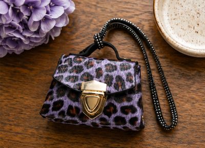 Violet Prowl Leopard Mini Handbag Purse Charm with Wristlet Strap