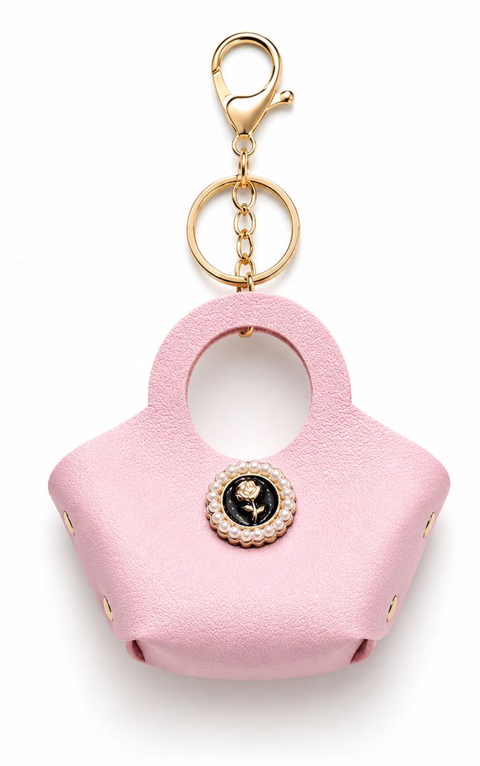 Blushing Rose Pink Mini Handbag Purse Charm with Gold-Tone Keyring